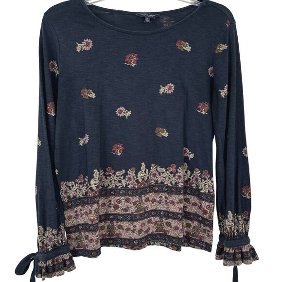 Lucky Brand Tops - Lucky Brand Women Long Sleeve Floral Top Tshirt Blue Boho Cottage Fairy Size XS
